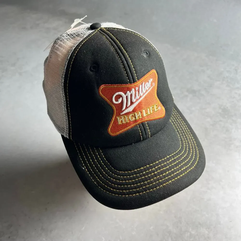 Miller High Life Beer Cap Snapback Mesh Back Adjustable Black and White